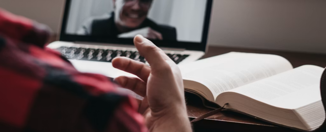 An image of a man during an online therapy session